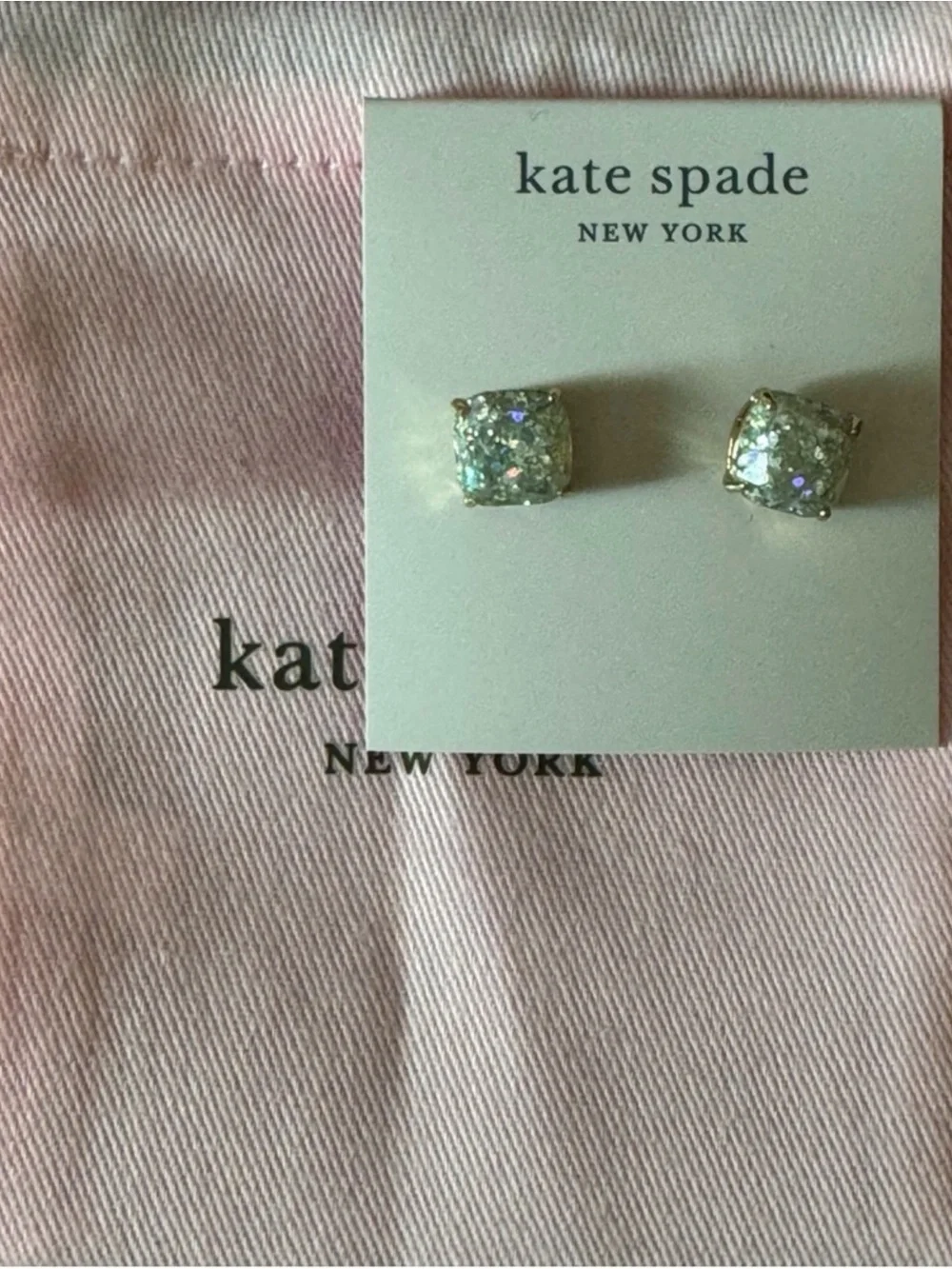 NWT  kate spade Iridescent Glitter Cushion Stud Earrings in Gold